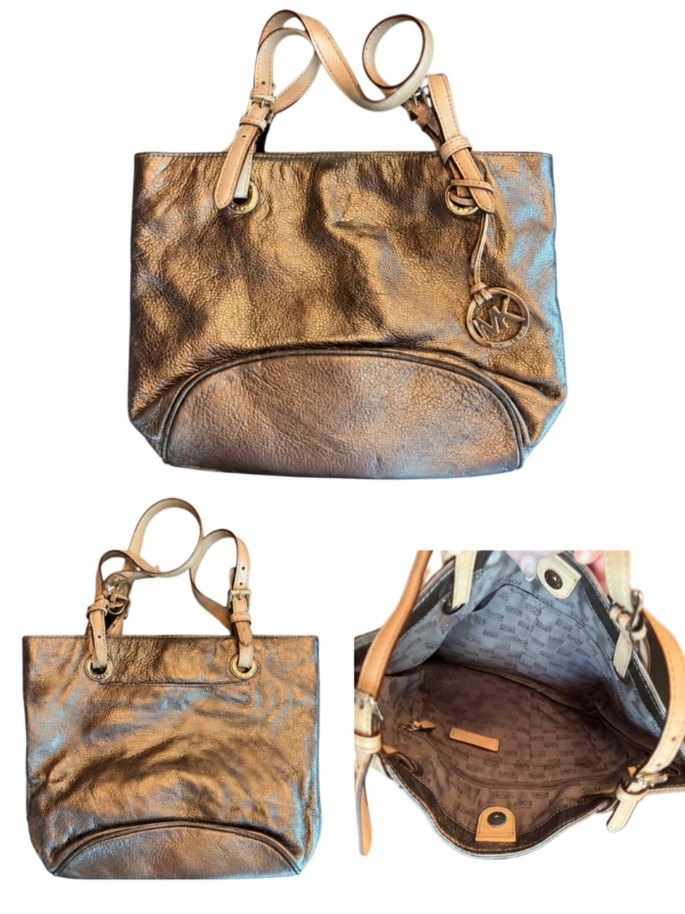 Michael Kors Jet Set Metallic Bronze Leather Tote 38H5XTTT2L Garage Blowout
